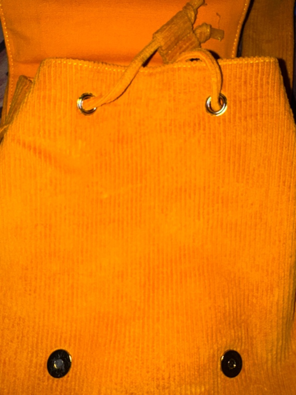 Valfre Orange/Yellow Corduroy Mini Backpack with Heart Buckles - Picture 4 of 5